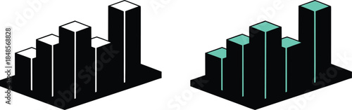 Isometric Bar Chart Illustration – 3D Data Analytics Icon (Dark & Accent)
