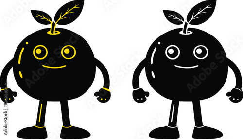 Cute Fruit Mascot Character – Playful Cartoon Illustration (Color & Monochrome)