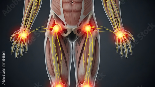 Chronic Inflammation and Painful joints human anatomy concept with the body as a group of of sore in