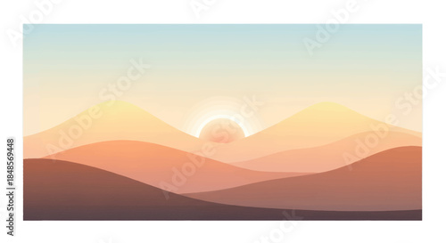 Stunning desert landscape at sunrise with warm pastel colors creating a calming, minimalist background for presentations and serene designs during golden hour