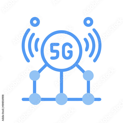Illustration of 5G wireless network technology with blue elements against black background