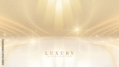 Golden neon lines with glittering star on Luxury cream color background.