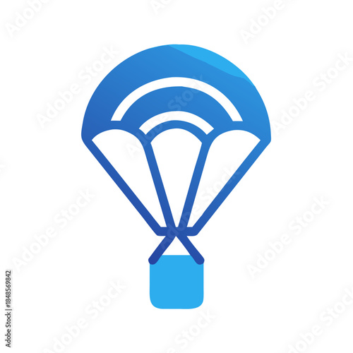 Abstract Blue Parachute Icon on Black Background for Sport and Recreation