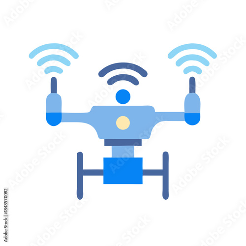 Flat design vector illustration of a modern technology drone with wifi signal
