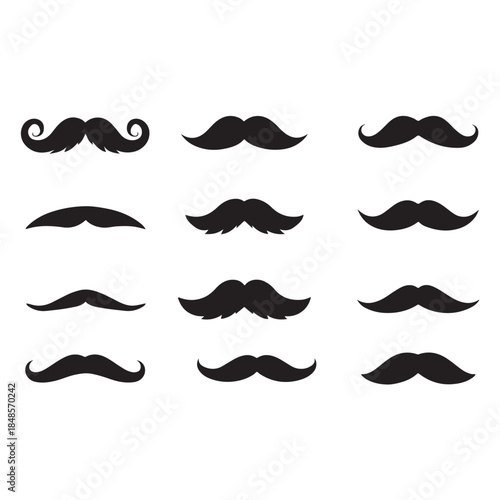  Mustache icons set vector silhouette