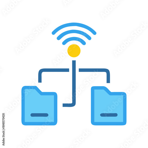 Wireless data transfer to folders stock image on a black background