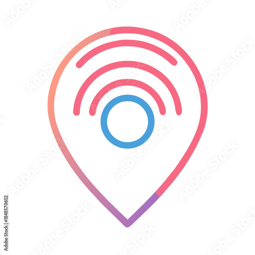 Location pin icon with Wi-Fi signal in gradient colors on black background
