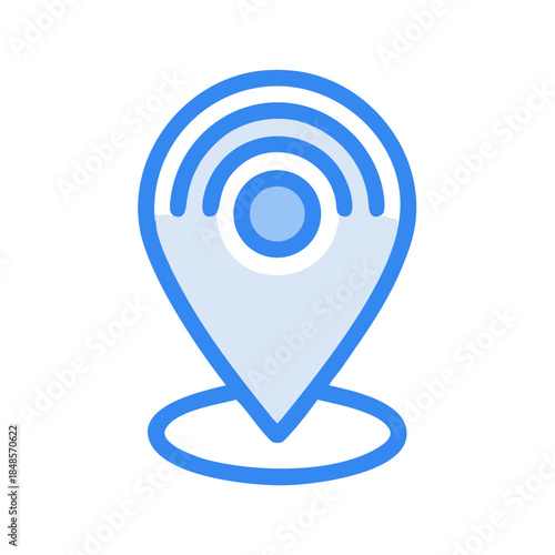 Blue geolocation pin point symbol for maps and navigation purposes, isolated icon