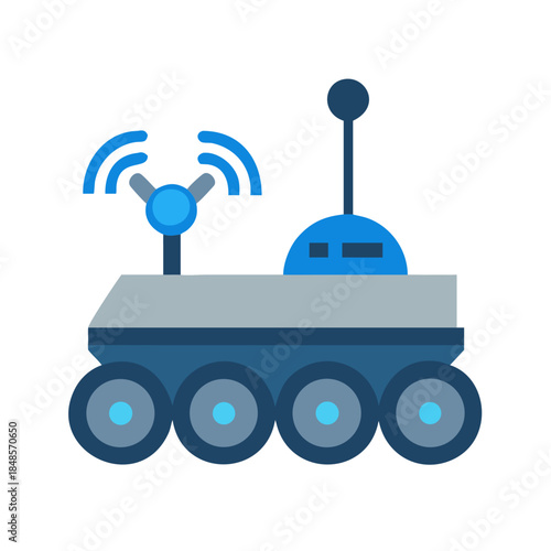 Flat vector illustration of a rover featuring blue and gray tones