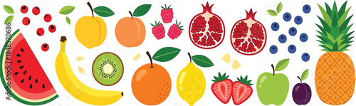 Assortment of Fresh Fruits and Berries Isolated on a White Background