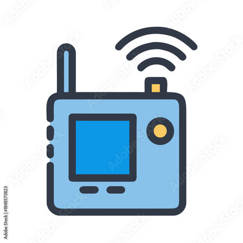 Digital Walkie-Talkie Communication Icon with Antenna for Security or Emergency Use