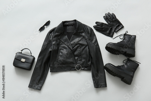 Stylish black leather jacke...