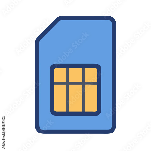 Stylized SIM Card Icon with Blue Frame and Golden Chip on Black Background