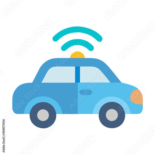 Blue car with light and antenna on a black background illustration