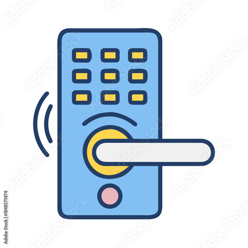 Smart lock with keypad and handle indicating wireless connection for security concept