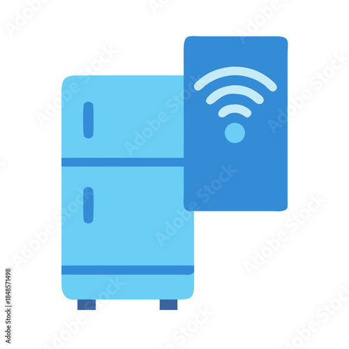 Smart refrigerator with WiFi connectivity in a flat style on a black background