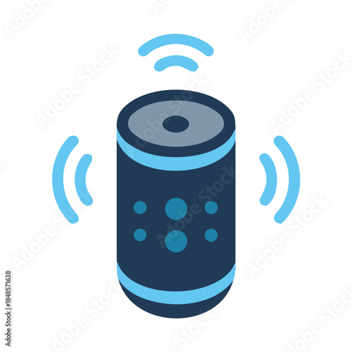 Isometric smart speaker with wireless connection symbol on black background illustration