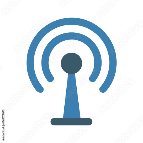 Simple blue wireless signal icon on black background, communication technology concept