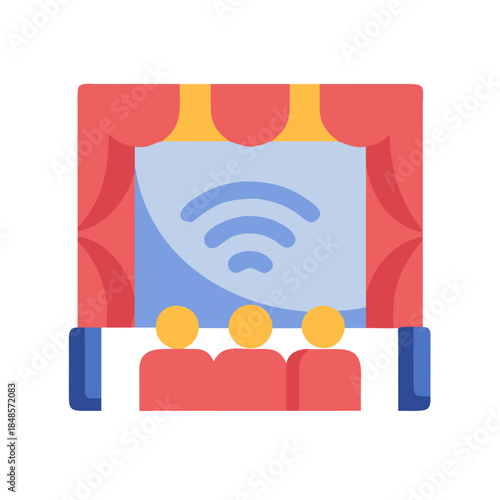 Cinema audience watching a movie, depicted with a flat illustrative style