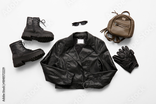 Stylish black leather jacke...