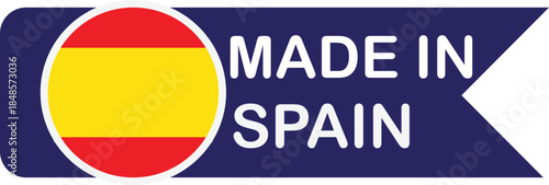A blue banner with the Spanish flag and the text "MADE IN SPAIN" written in white.