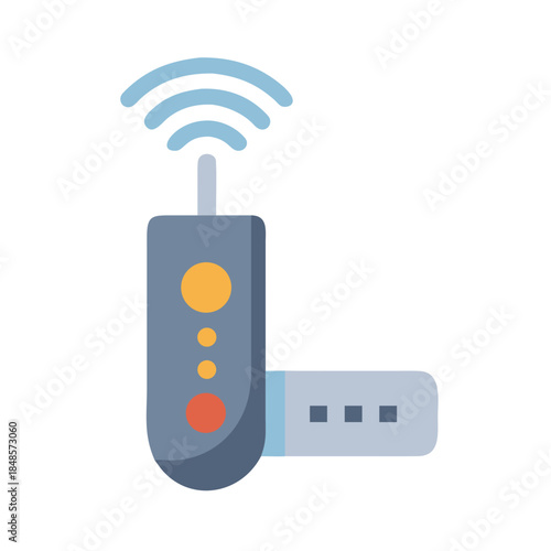 Modern Router Icon with Signal Waves Isolated on Black Background