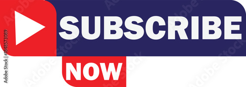 A red and blue graphic with a white play button and the word SUBSCRIBE NOW in white text.