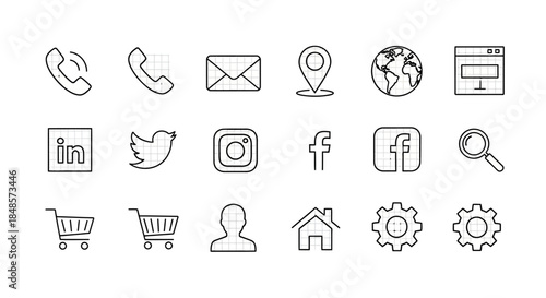 Social media and communication icons outline style