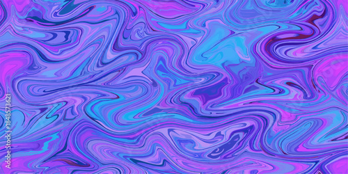 Seamless abstract blue background with geometric waves and purple swirls creates a decorative vector texture for a light sea-inspired tile pattern design