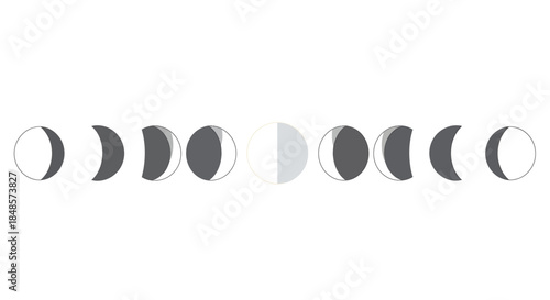 Elegant moon phases illustration for astrology, lunar cycle, and spiritual concepts in a modern design, perfect for backgrounds or educational visuals