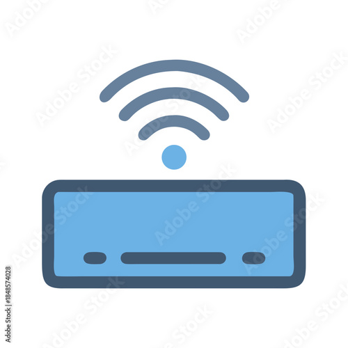 Stylized blue WiFi modem router illustration on black background, connected to internet