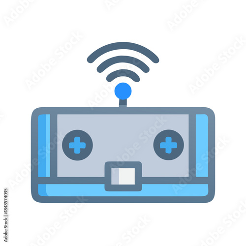 Minimalist vector illustration of a blue radio control on a black backdrop