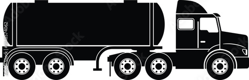 Fuel tanker truck silhouette illustration, heavy transport vehicle, oil gas logistics concept, black white minimalist vector industrial design, isolated background