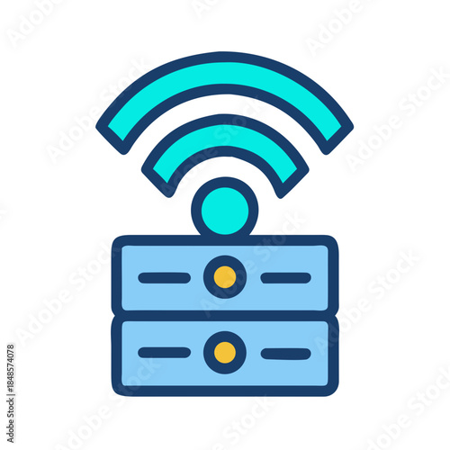 Stylized server with WiFi symbol against black background, for internet service concepts