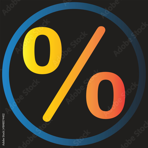 A stylized percentage sign with yellow-orange gradient numbers and a blue circular border on a dark background.