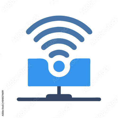 Blue Computer with Wireless Connection Icon Over Black Background for Technology Concepts