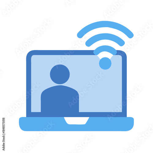 Laptop with video call icon and wifi symbol on a black background