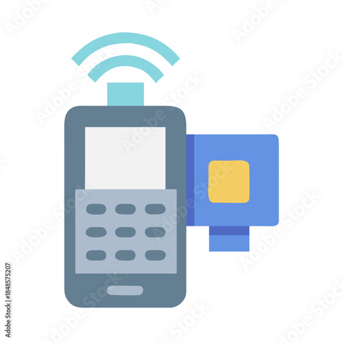 Stylized POS terminal with contactless payment scanner for business and finance