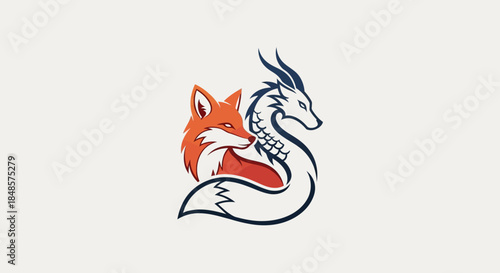 Fox and dragon emblem with transparent background