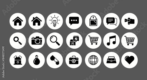 Simple monochrome icons set for web and app