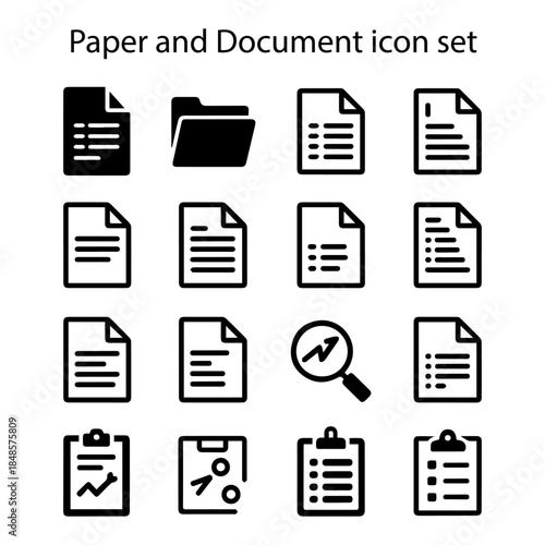 Paper and document line icon set, minimal office files, folder, clipboard, report, outline symbols for business apps and websites