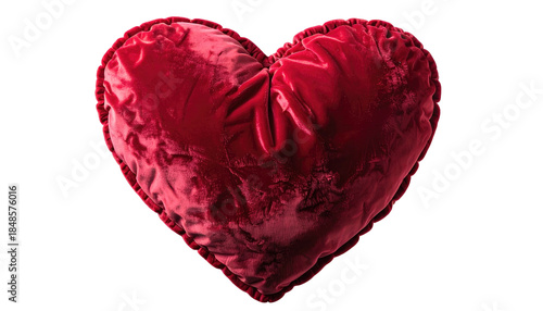 Plush, velvet heart pillow on black, textured and detailed