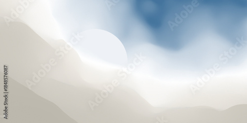 Blue sky with sun in the clouds. Nature background. Modern pattern. 3d vector Illustration. Design for banner, flyer, poster, cover or brochure.