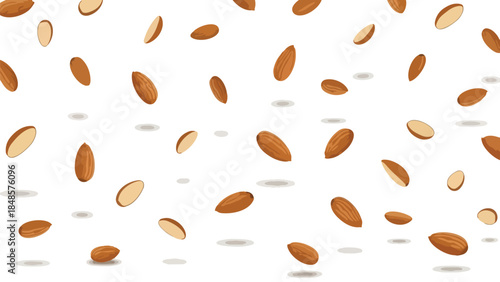 Delicious healthy almonds falling freely creating a nutritious snack pattern