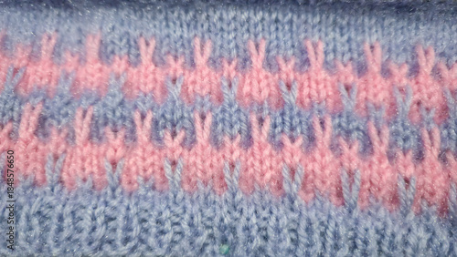 Knitting patterns and details for sweaters, hats, and other crocheted items.