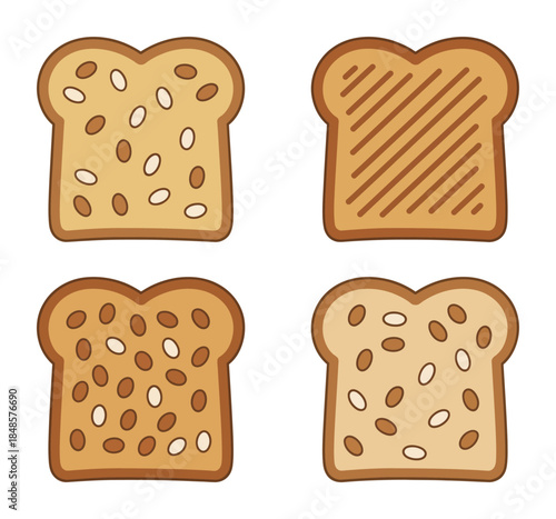 Slices of cartoon bread with different textures and toppings a white toast food
