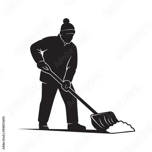 Man shoveling snow black silhouette vector graphic illustration winter season outdoor work snow removal activity