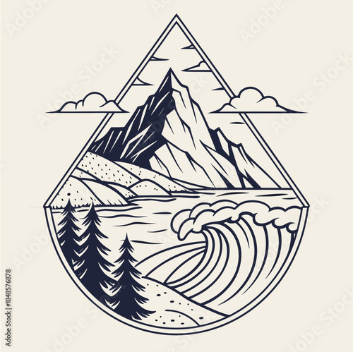 "Mountain and Wave in Frame" or "Framed Landscape"

