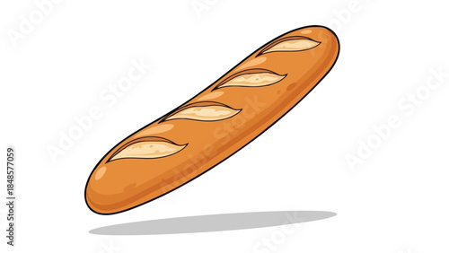A delectable illustration of a classic crusty baguette, perfectly baked with distinctive slashes, presenting fresh artisan bakery delights in