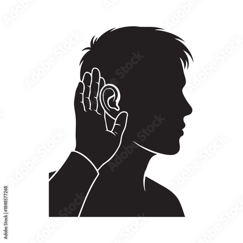 Attentive Listener Hard of Hearing Communication Challenge Hand Near Ear Auditory Perception Sound Reception Listening Concept